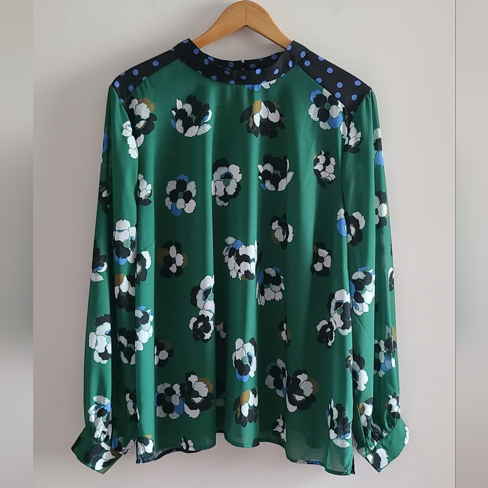Eloquii Floral Polka Dot Long Sleeve Artsy Maximalist Blouse Size 20 NWT
